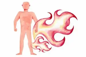 Ilustración Pitta Dosha · Fuego y transformación · Āyurveda
